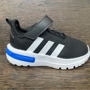 Adidas Toddler Black Sneakers w/ Blue and White Accents, Size US 5.5K New in Box